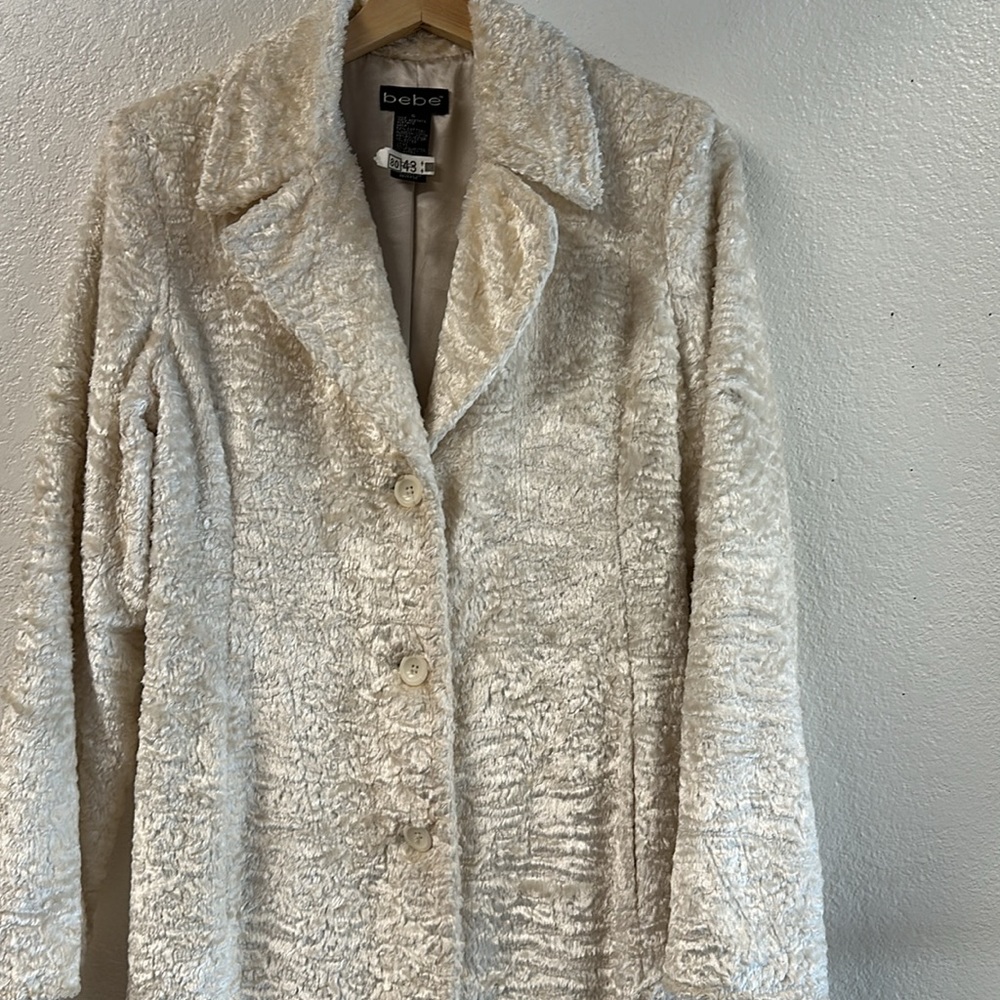 Bebe Faux Fur Long Coat Ivory Size Small